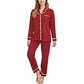 Womens Pajamas Set Long Sleeve Sleepwear Button Down Nightwear Soft Pj Lounge Sets
