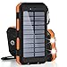BESWILL Solar Charger, 10000MAH Solar Phone Charger Waterproof Portable External Battery Pack Dual USB Solar Power Bank with 2 Flashlights Carabiner and Compass for iPhone and other smart devices