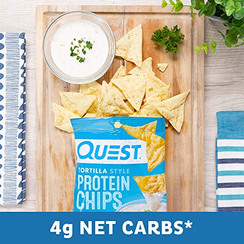 Quest Nutrition Tortilla Style Protein Chips, Ranch, Baked, 19g Protein, 4g Net Carb, Low Carb, Gluten Free, 1.1 Ounce (Pack of 12)