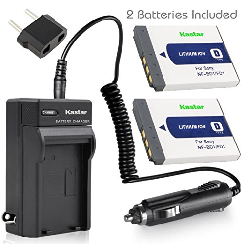 Kastar Battery (2-Pack) and Charger Kit for Sony NP-BD1, NP-FD1, BC-CSD, TRN, TRN-U work with Sony Cyber-shot DSC-G3, DSC-T2, DSC-T70, DSC-T75, DSC-T77, DSC-T90, DSC-T200, DSC-T300, DSC-T500, DSC-T700, DSC-T900, DSC-TX1 Cameras
