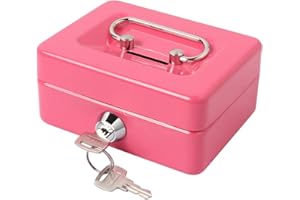 Small Cash Box with Lock and Slot, Lovndi Money Box for Cash, Piggy Bank for Kids, Pink
