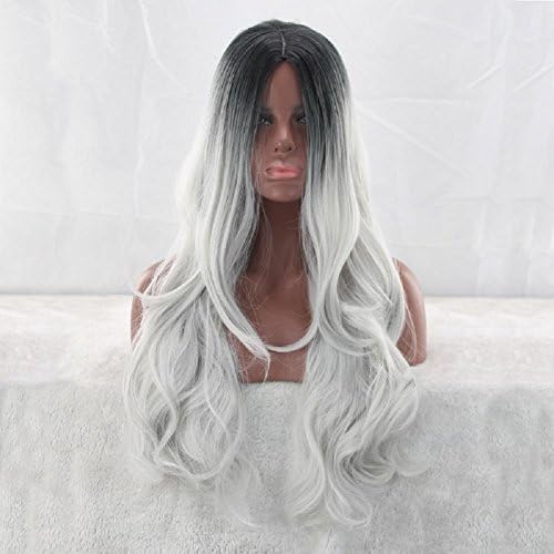 Mixed Color Fashion Ombre Big Wave Synthetic Wig Curly Long 3/4 Hair No Bangs Two Tones Heat Resistant Half Wigs (Black/ Purple)