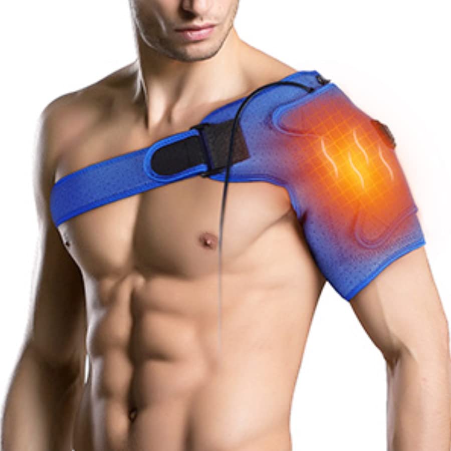 Heated Shoulder Support Brace, USB Electric Shoulder Support Heating Pad with Adjustable Strap, Arm Wrap Brace Compression Heated Pad for Frozen Shoulder Rotator Cuff Dislocated Ac Joint(S)