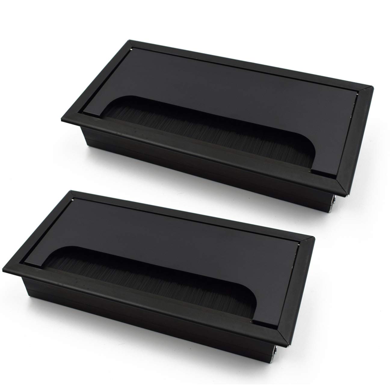 LC LICTOP Black 160mm Metal Rectangle Wire Cable Grommet Hole Cover for Computer Desk Table(2Pcs)