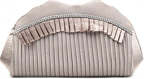 VINCENT PEREZ, Clutch, Evening bags, Shoulder bags, Underarm pockets in satin with rhinestones, with removable chain (120 cm), 31.5x9.5x8.5 cm (W x H x D), Colour: Light taupe