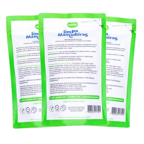 Detergente Limpa Mamadeiras Kit 3 Refis, Sachê 500ml - Vegano, Hipoalergênico, Origem Vegetal,Lava Utensílios Bebê, Chupeta, Copo, Remove Cheiro Leite, Biodegradável | Limpa Mamadeiras - Bioclub