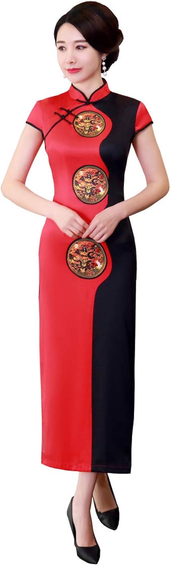 Amazon 上海物語 Shanghai Story 19 工場直販 チーパオ 半袖 ロング丈 花柄 チャイナドレス 女性 チャイナ風 ワンピース レディース チャイナ服 旗袍 パーティードレス 民族衣装 ショー ドレス パーティードレス 通販