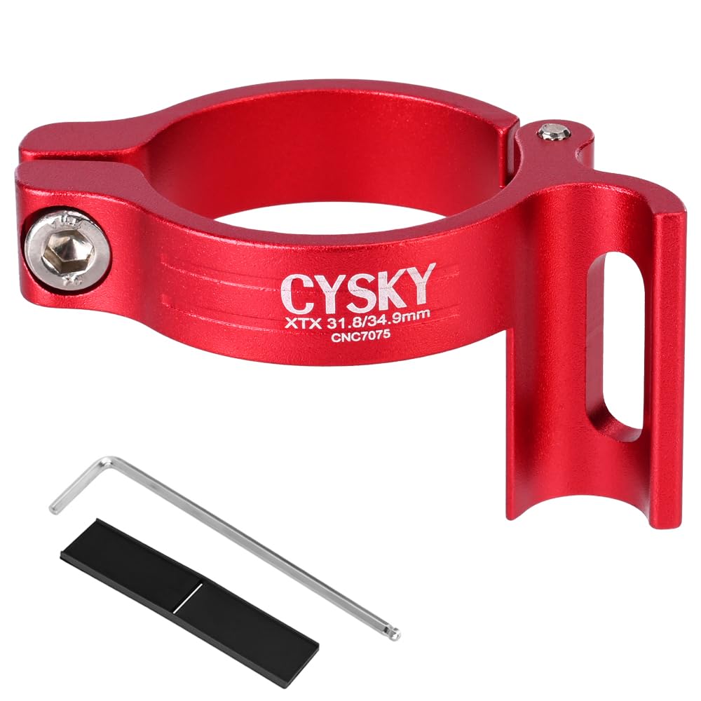 CYSKY Braze On Front Derailleur Adapter 34.9mm with 31.8mm Conversion Shim, Adjustable Braze On Front Derailleur Clamp for MTB Road Bicycle (Red)