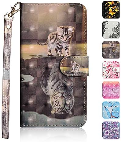 iPhone X/iPhone Xs Case, The Grafu Wallet Case PU Leather 3D Painted Folio Flip Cover, Card Holder Stand Case with Wrist Strap for Apple iPhone X/iPhone Xs, Tiger Cat