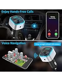 Vproof Bluetooth FM Transmitter for Car, 6 Colors LED Backlit Wireless FM Radio Transmitter Bluetooth Car Adapter with QC3.0 Charging, Hands    ing, Supports TF Card & USB Disk (Black)