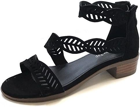 Top Moda Girls Kids Ankle Strap Open Toe Heeled Sandal, Black, 12