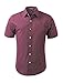 uxcell Men's Printed Cotton Dress Short Sleeves Polka Dots Button Down Shirt Burgundy 46