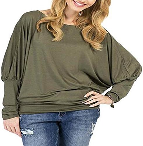 UGET Womens' Long Batwing Sleeve Off-Shoulder Drape Jersey T Shirts Tunic Top Asia L Green