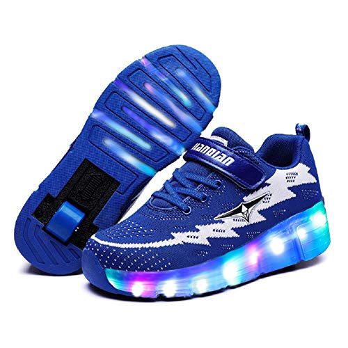 AIkuass USB Chargeable LED Light Up Single Roller Shoes Boys Girls Kids Wheeled Skate Shoes (13 Little Kid / EU31 ; Blue)