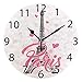ALAZA Pink Paris with Love Round Wall Clock, Silent Non Ticking Oil Painting Home Office School Decorative Clock Art