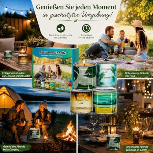 Citronella Kerzen für Außenbereich Große Citronella-Kerzen in Dosen Wachskerzen-Set