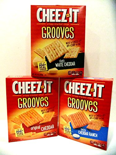Cheez-It, Grooves, VARIETY 3 PACK: 1 Box of ZESTY CHEDDAR RANCH, 1 Box of SHARP WHITE CHEDDAR, 1 Box of ORIGINAL CHEDDAR