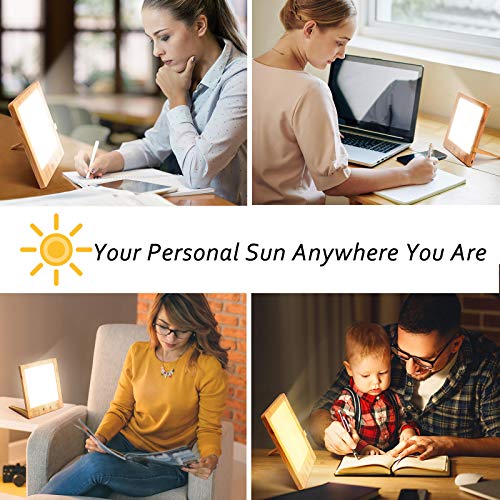 SAD Light Therapy Lamp 10000 Lux, Wood Grain Daylight Lamp Helps Combat Seasonal Affective Disorder, Portable Home Office Natural Sunlight Energy Lamp with Timer Function Touch Control UV-Free