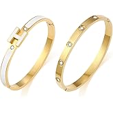 MIFKUD H Bracelets for Women 18K Gold Plated Bangle Bracelet Stack Cubic Zirconia Love Bangle Bracelets Set Gold Bracelet Stackable Trendy Jewelry Birthdays Christmas Gifts for Women