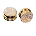 Longbeauty 1 Piece Stainless Steel Sparkling Glitter Flesh Tunnel Ear Expander Screw Plugs Gold Yellow 10MM