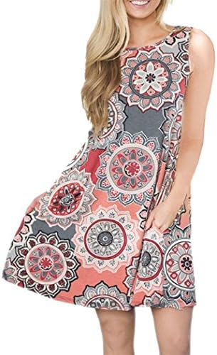 Womens Dresses Sleeveless T-Shirt Dress Swing Loose Pockets Tunic XX-Large EL-Grey