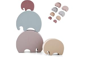 Youuys Elephant Shape Stacking Nesting Dolls, 4PCS Silicone Matryoshka, Montessori Educational Toy Set for Kids Toddlers, Soft Teething Toy for Gifts