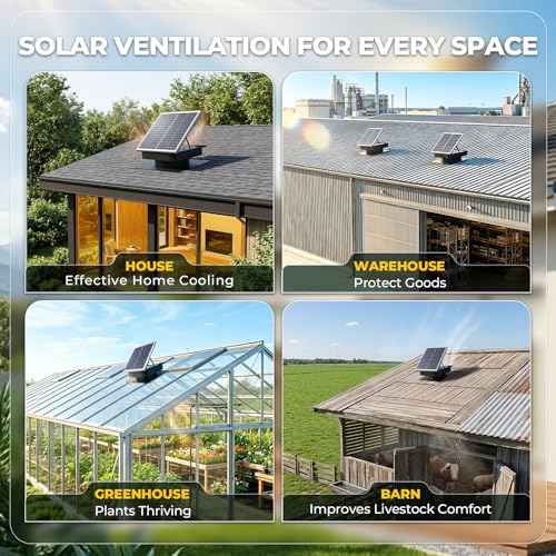 DuskSnug 40W Solar Attic Fan, 12 Inch 2000 CFM Solar Powered Roof Exhaust Fan, Controller-Free Auto Ventilation, Heavy-Duty Copper Motor Weatherproof Vent for Home, Garage, Greenhouse, Shed