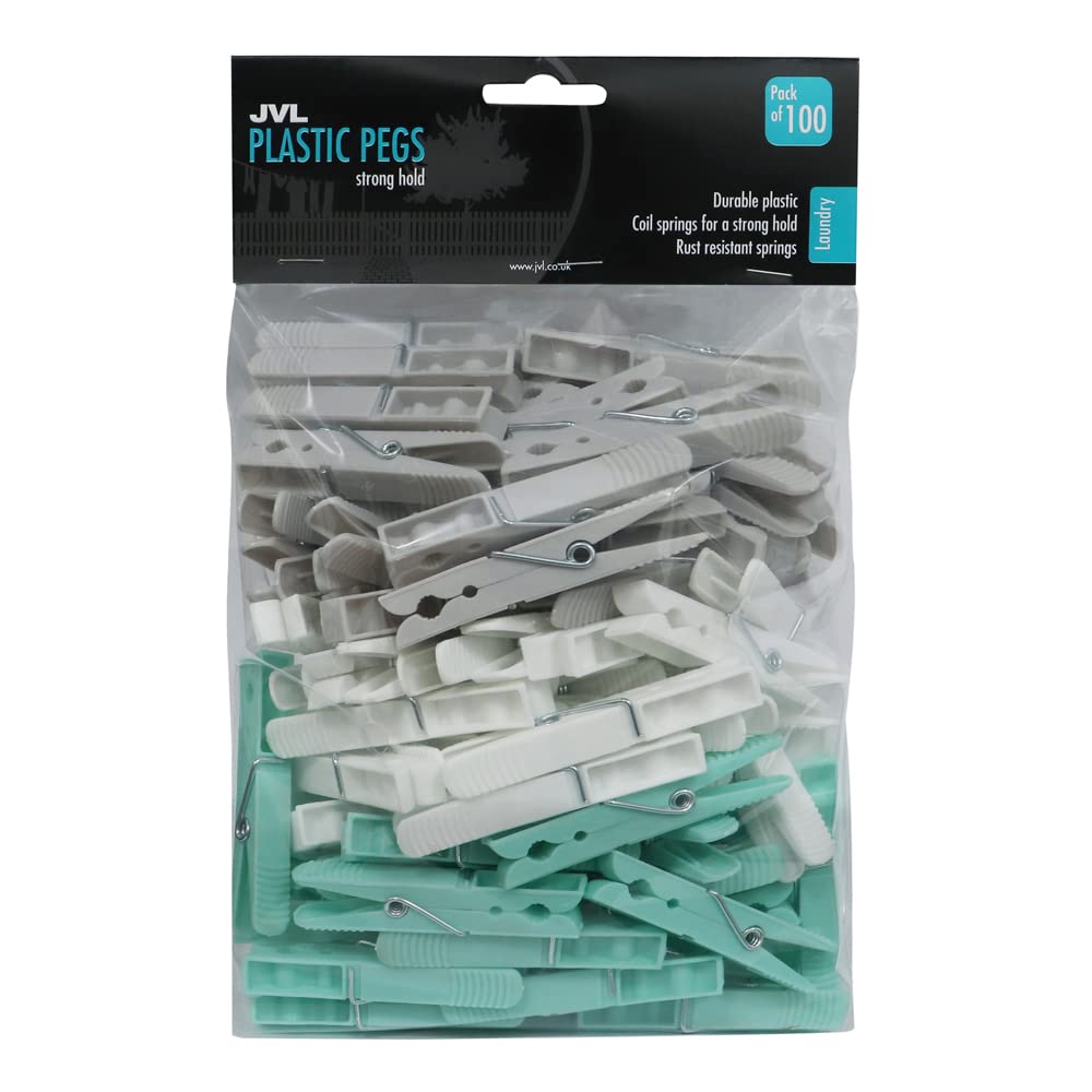 JVL Strong Hold Rust Resistant Plastic Pegs, Pack of 100, Aqua,19-250