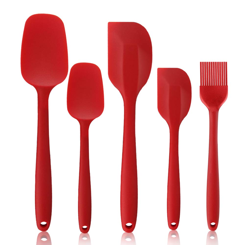 Benss Silicone Spatula Set Silicone Kitchen Utensils Set,Heat Resistant Non Stick Coating with Steel core, for Cooking Baking Cake Decorating, Rubber Spatula Turner Spoonula, 5, Red