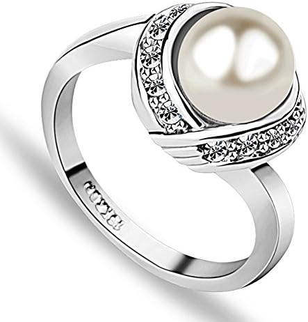 Acefeel Elegant White Imitation Pearl and Czech Drilling Fashion Cocktail Ring for Women R103