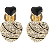 No Pierced Clip On Earrings For Women Black Gold Heart Shape Cubic Zirconia Crystal Clip Earrings