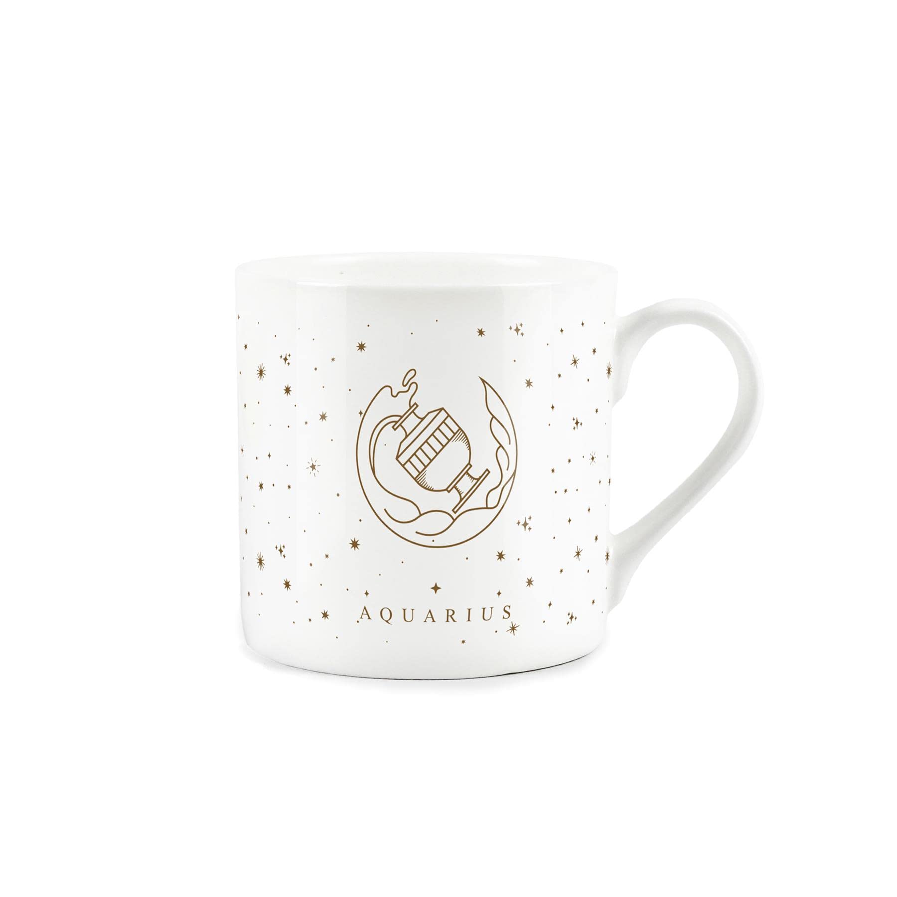 Purely Home Aquarius Gold Star Sign Mug - Bone China White Mug Coffee/Tea Present Zodiac Gift