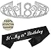 MEANT2TOBE 18th Birthday Sash and Tiara for Women - Fabulous Set: Glitter Sash + Waves Rhinestone Silver Premium Metal Tiara, 18th Birthday Gifts for Women Party
