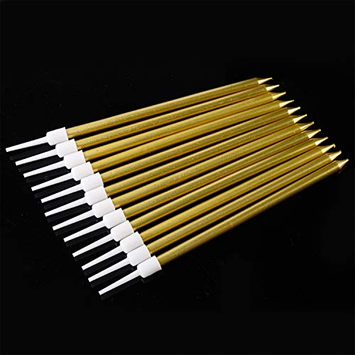 Maosifang 51 Pieces Cake Candles Metallic Birthday Candles Long Thin Candles in Holders for Birthday Wedding Party Cake Decorations(3 Colors) - Thumbnail 2