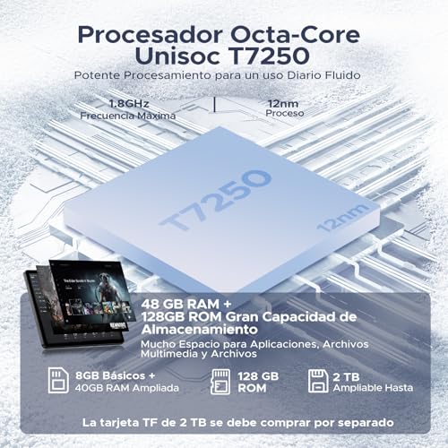 BIRDCLAW P10 Pro Tablet Android 16, Tablet 10 Pulgadas with Gemini AI, 48GB RAM+128GB ROM/2TB, Octa-Core T7250, 120Hz, 8800mAh, 13MP+5MP, Face ID, GPS, 5G WiFi, OTG, Tablet con Teclado y Lapiz, Gris