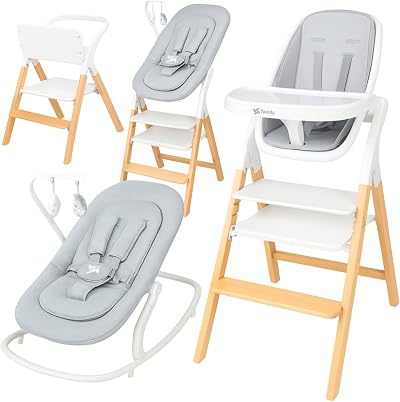 Twinly Alaia Baby 5-in-1 High Chair White Beech Wood Newborn Bouncer