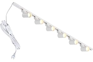 Hiiglxii Plug in Track Lighting with Power Cord, 6-Light LED Track Lighting Kit with Track Rail, Modern Kitchen GU10 Track Lighting Fixtures Plug in Ceiling Light with 13FT Plug Cord, White (No Bulbs)