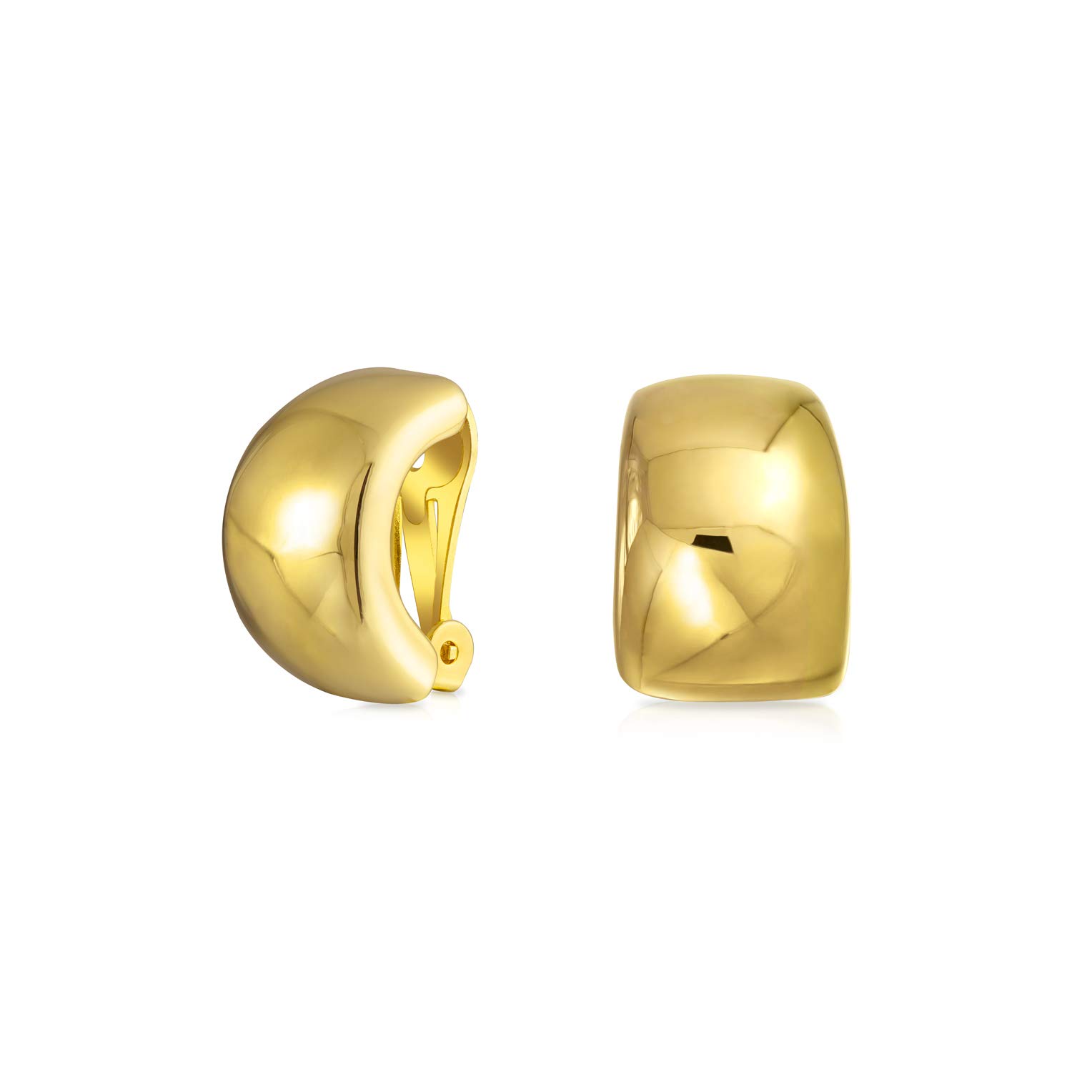 Geometric Plain Minimalist Curved Huggie Half Hoop Clip On Earrings For Women Non Pierced Ears Gold Plated Brass