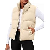 Zeagoo Women Puffer Vest Sleeveless Cropped Outerwear Warm Winter Lightweight Coat Stand Up Collar Down Jackets With Pockets