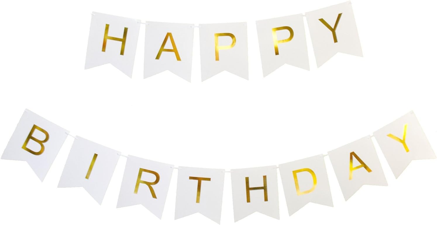 Happy Birthday Banner Large Size-Flash White and Gold Party Decorations-Party Bunting Banner