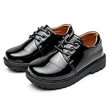 WQINSHOE Boys' Lace-up Oxford Black School Uniform Dress Shoes(Toddler/Little Kid/Big Kid)