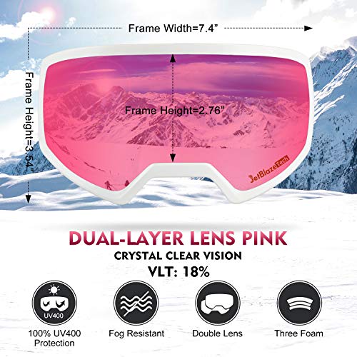 JetBlaze Ski Goggles, OTG Snowboard Goggles (Pink)