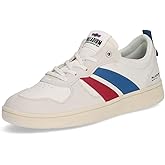 Palladium Unisex Pallacup Flame Leather Fashion Sneakers, Retro Leather Casual Walking Shoes with Gum Sole, Cream/Chili/Blue, Mens 9.5/Womens 11