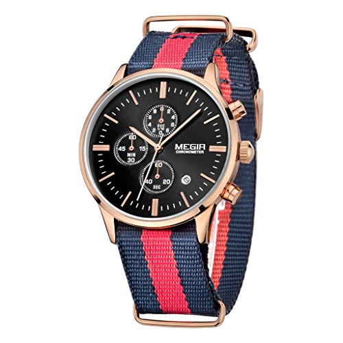 Megir men’s quartz watch wristwatch with striped nylo…