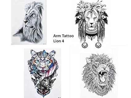 4 Tatuajes De Leones Negros Y Multicolor Falsos Amazones Belleza