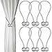 6 Pack Magnetic Curtain Tiebacks,The Most Convenient Woven Texture Rope Drape Tie Backs,Decorative Weave Rope Holdback Holder for Window Sheer Blackout Drapries Office, 16 Inch (Silver Grey)