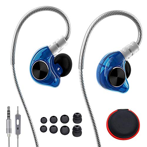 Running Headphones, LZHE in Ear Hi-Fi Monitor Earbuds with Noise Isolating, Mic and Remote, Flex Memory Wire Earhooks Earphones for Sports Running Jogging Gym Exercise Workout iPhone Samsung – Blue