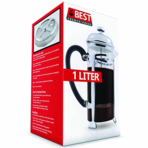 Best French Press Coffee Maker (Ultra Fine Filtration)  1 Liter (34 Ounce) Brews 4 Cups of Coffee, Extra Fine Stainless Steel Filtration, Cafetiere, Extras Included! - Thumbnail 5