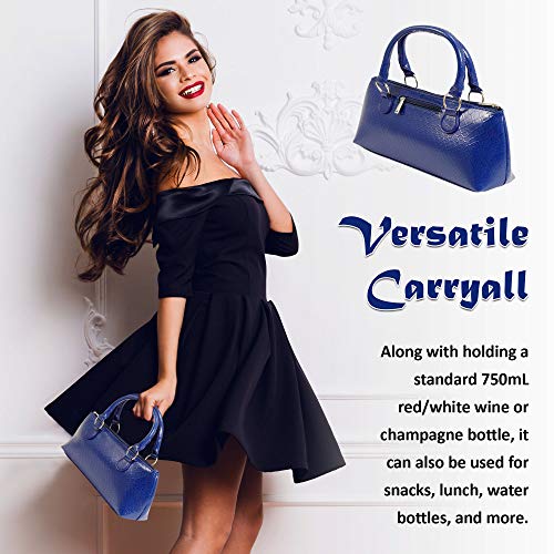 Primeware Wine Clutch Bag (Thermal Insulated) Trendy Women's Carry Tote | Holds Red & White 750mL Bottles | Trendy Fashion | Incl. Portable Waiter-Style Corkscrew (Blue Burmese) - Thumbnail 3