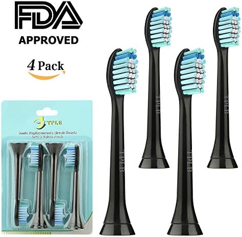 TPLB Black Diamond Electric Toothbrush Replacement Heads Compatible for Philips Sonicare HX 6014 ProResults, Platinum, EasyClean, DiamondClean, FlexCare, Gum Health models (Pack of 4)